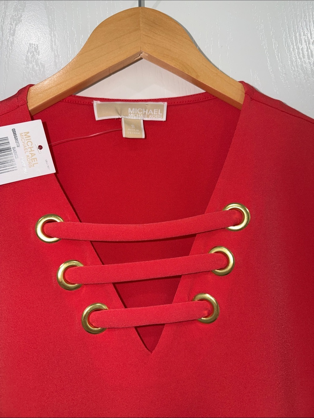 MICHAEL Michael Kors Red Lace-Up V-Neck Long Sleeve Top with bell sleeves NWT - Picture 4 of 7